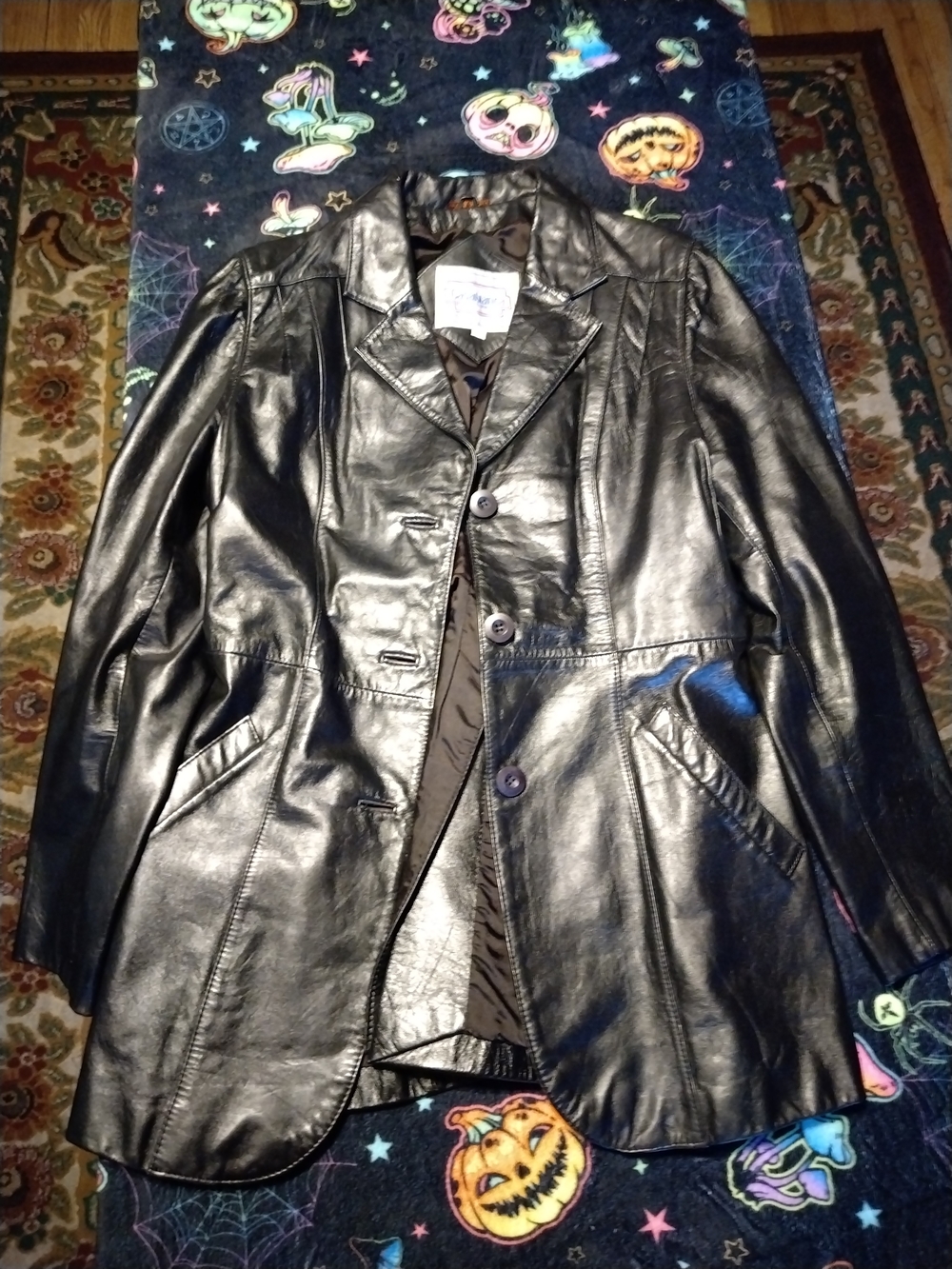 Vintage Casablanca Genuine Leather Lined Black Blazer Jacket Size 15/16